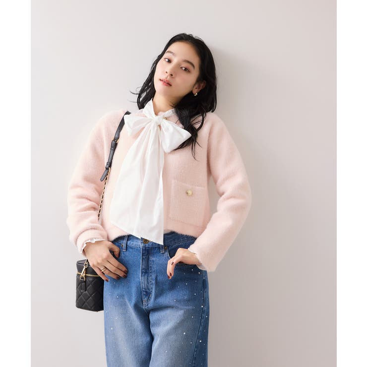 チェック＆デニムアソートボウタイリボン付きスタンドカラーシャツ | VIS  | 詳細画像15 