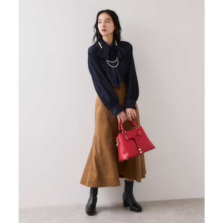 チェック＆デニムアソートボウタイリボン付きスタンドカラーシャツ | VIS  | 詳細画像16 