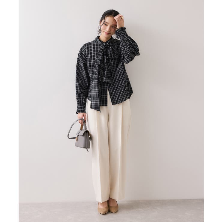 チェック＆デニムアソートボウタイリボン付きスタンドカラーシャツ | VIS  | 詳細画像21 