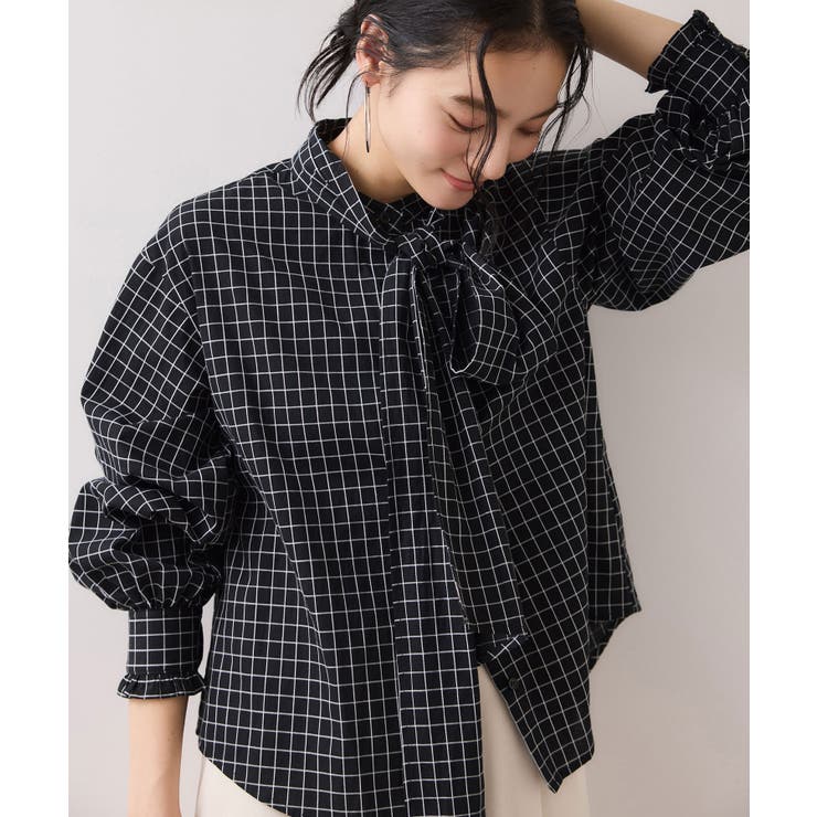 チェック＆デニムアソートボウタイリボン付きスタンドカラーシャツ | VIS  | 詳細画像22 