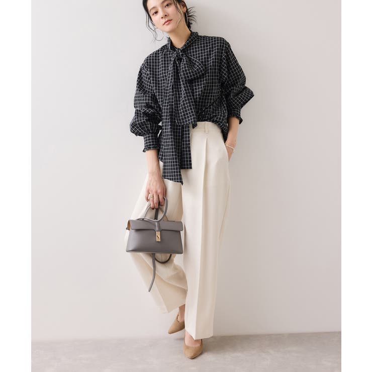 チェック＆デニムアソートボウタイリボン付きスタンドカラーシャツ | VIS  | 詳細画像24 