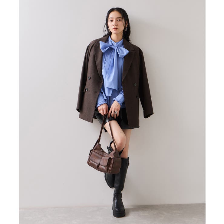 チェック＆デニムアソートボウタイリボン付きスタンドカラーシャツ | VIS  | 詳細画像29 