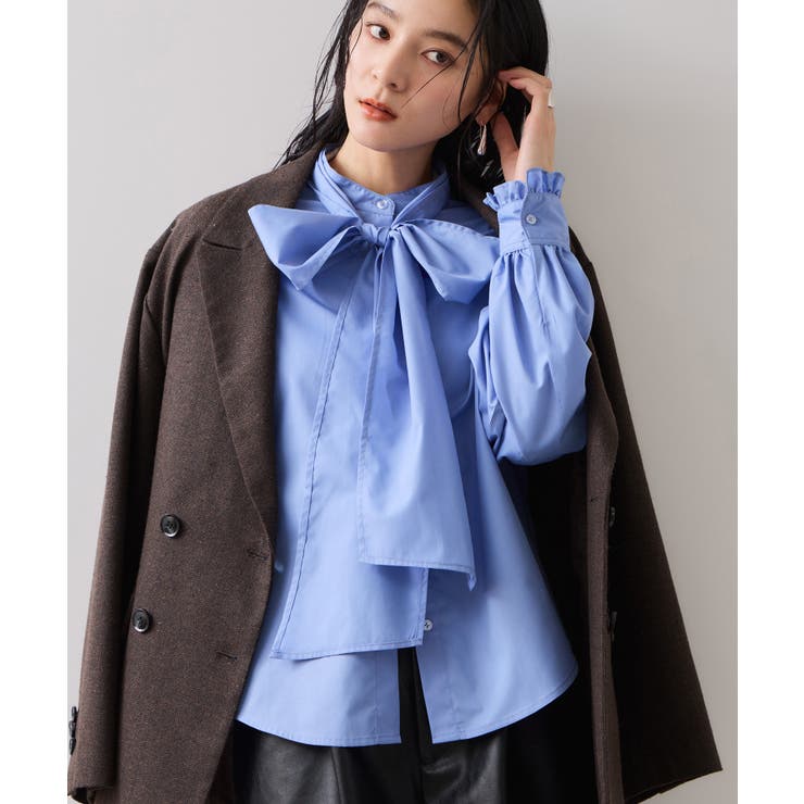 チェック＆デニムアソートボウタイリボン付きスタンドカラーシャツ | VIS  | 詳細画像30 