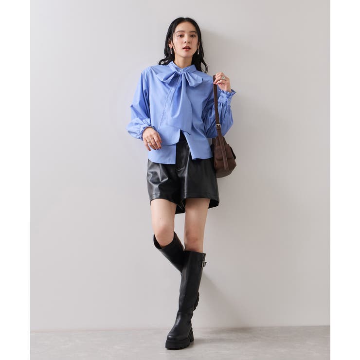 チェック＆デニムアソートボウタイリボン付きスタンドカラーシャツ | VIS  | 詳細画像31 