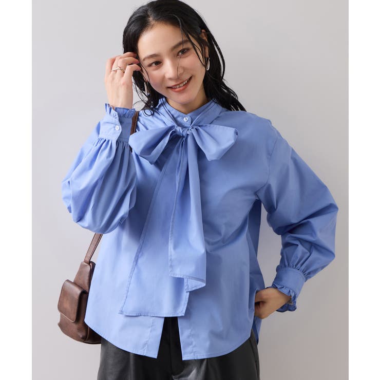 チェック＆デニムアソートボウタイリボン付きスタンドカラーシャツ | VIS  | 詳細画像32 