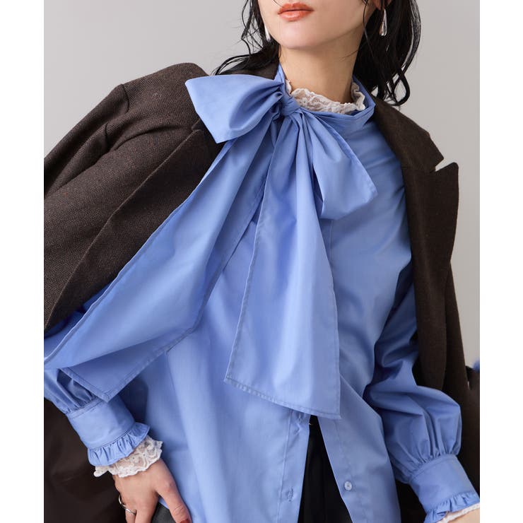 チェック＆デニムアソートボウタイリボン付きスタンドカラーシャツ | VIS  | 詳細画像34 