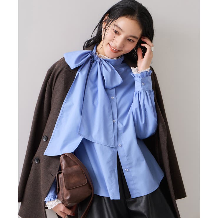 チェック＆デニムアソートボウタイリボン付きスタンドカラーシャツ | VIS  | 詳細画像35 