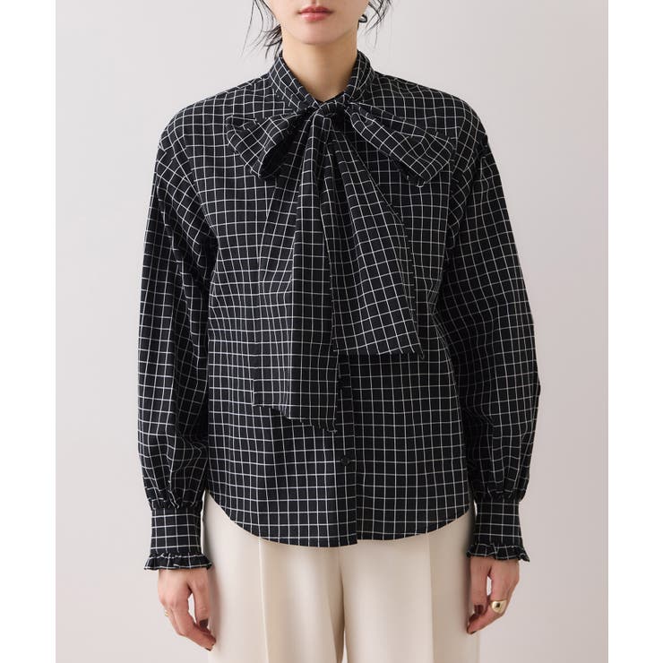 チェック＆デニムアソートボウタイリボン付きスタンドカラーシャツ | VIS  | 詳細画像36 