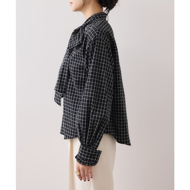 チェック＆デニムアソートボウタイリボン付きスタンドカラーシャツ | VIS  | 詳細画像38 