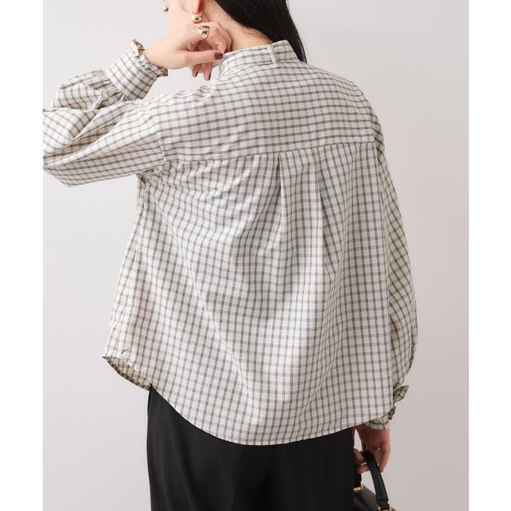 チェック＆デニムアソートボウタイリボン付きスタンドカラーシャツ | VIS  | 詳細画像4 