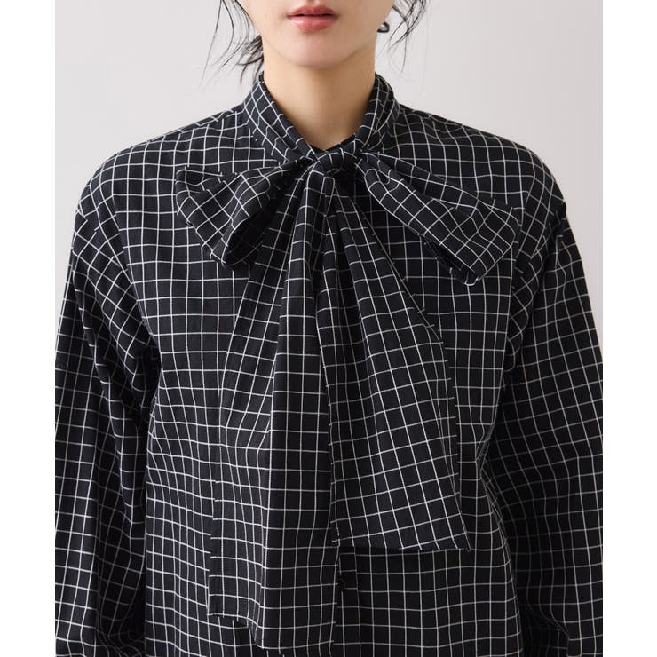 チェック＆デニムアソートボウタイリボン付きスタンドカラーシャツ | VIS  | 詳細画像40 