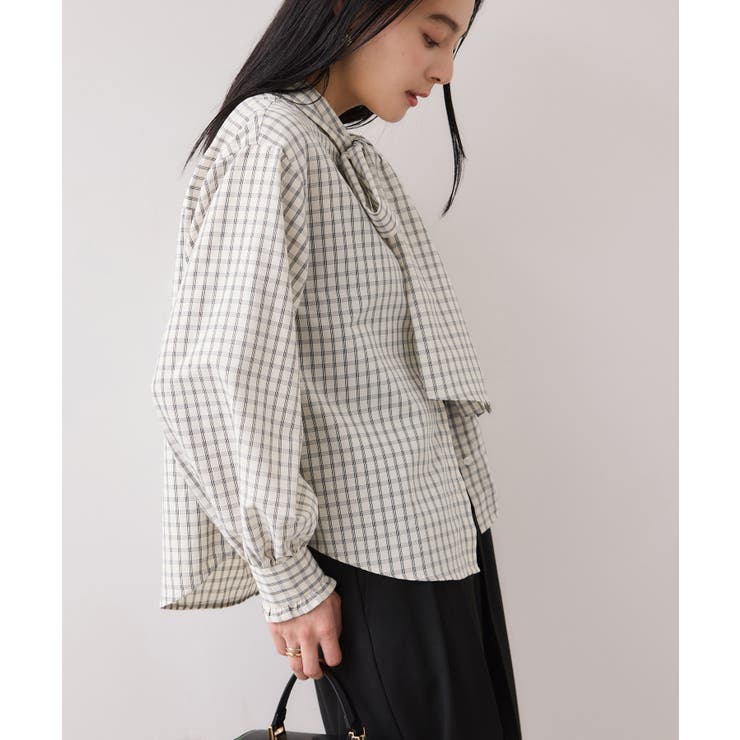 チェック＆デニムアソートボウタイリボン付きスタンドカラーシャツ | VIS  | 詳細画像6 