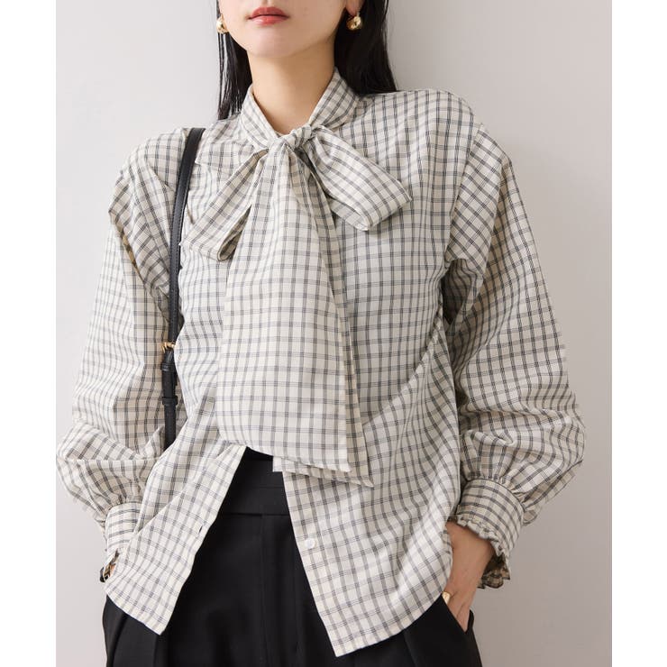 チェック＆デニムアソートボウタイリボン付きスタンドカラーシャツ | VIS  | 詳細画像7 