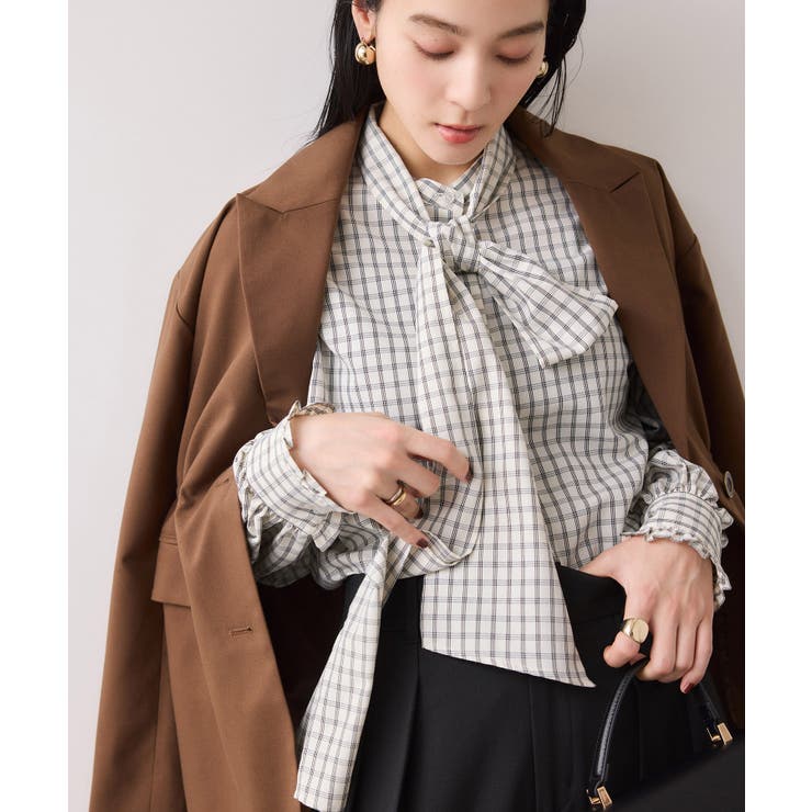 チェック＆デニムアソートボウタイリボン付きスタンドカラーシャツ | VIS  | 詳細画像9 