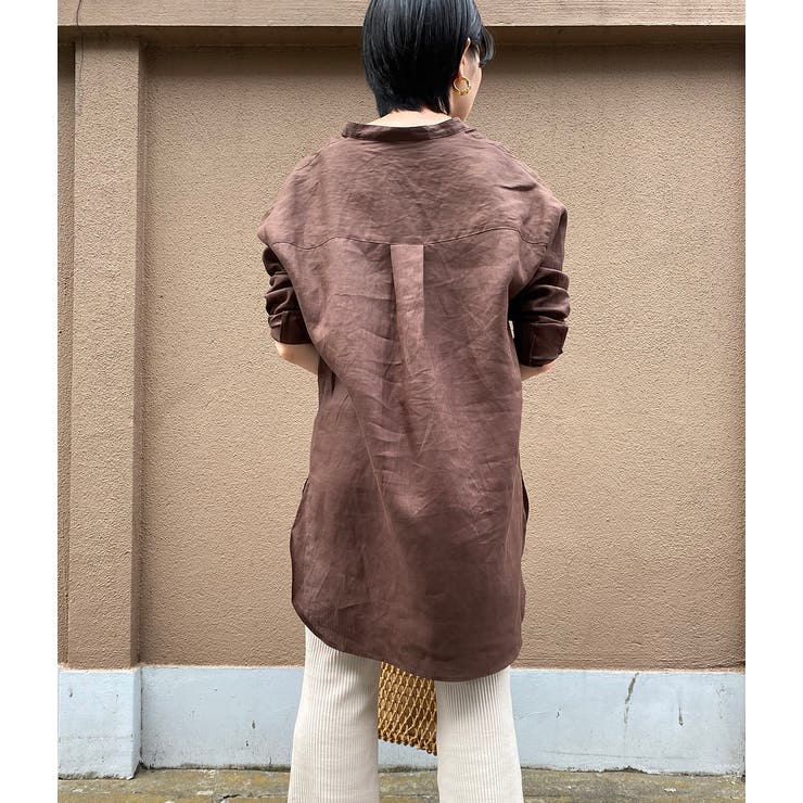 WEB限定】リネンバンドカラーシャツチュニック[品番：VISW0008039
