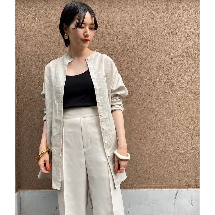 WEB限定】リネンバンドカラーシャツチュニック[品番：VISW0008039