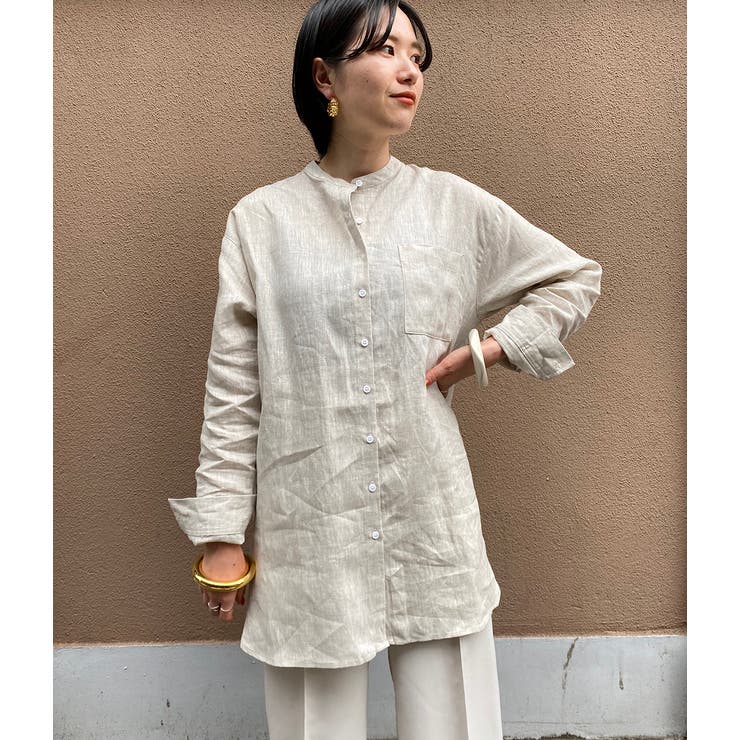 WEB限定】リネンバンドカラーシャツチュニック[品番：VISW0008039
