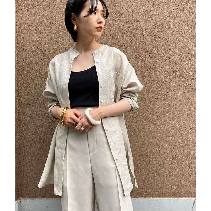 WEB限定】リネンバンドカラーシャツチュニック[品番：VISW0008039