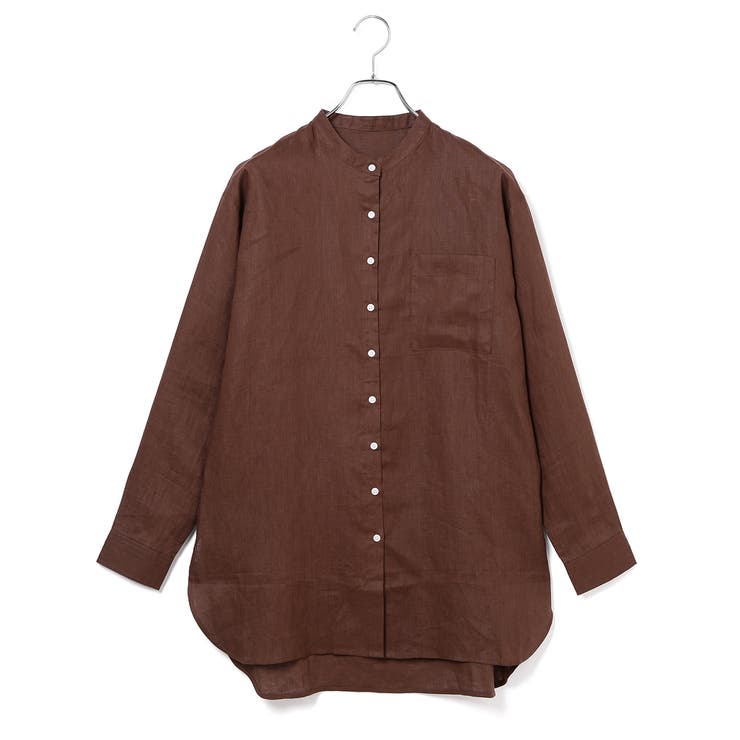 WEB限定】リネンバンドカラーシャツチュニック[品番：VISW0008039