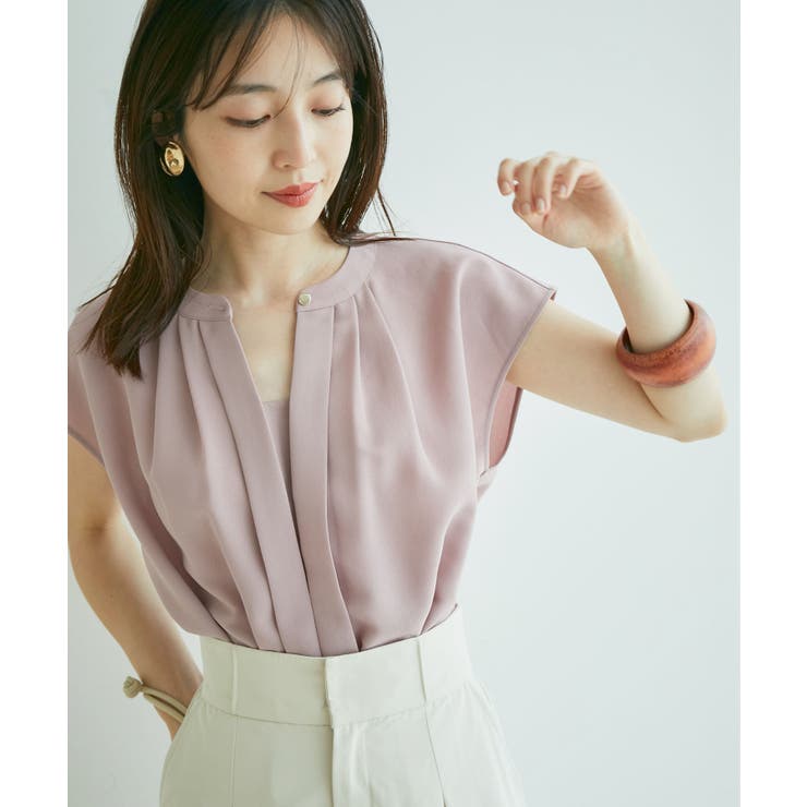 【WEB限定】【EASY CARE】フロントタックフレンチスリーブブラウス【su… | VIS  | 詳細画像4 