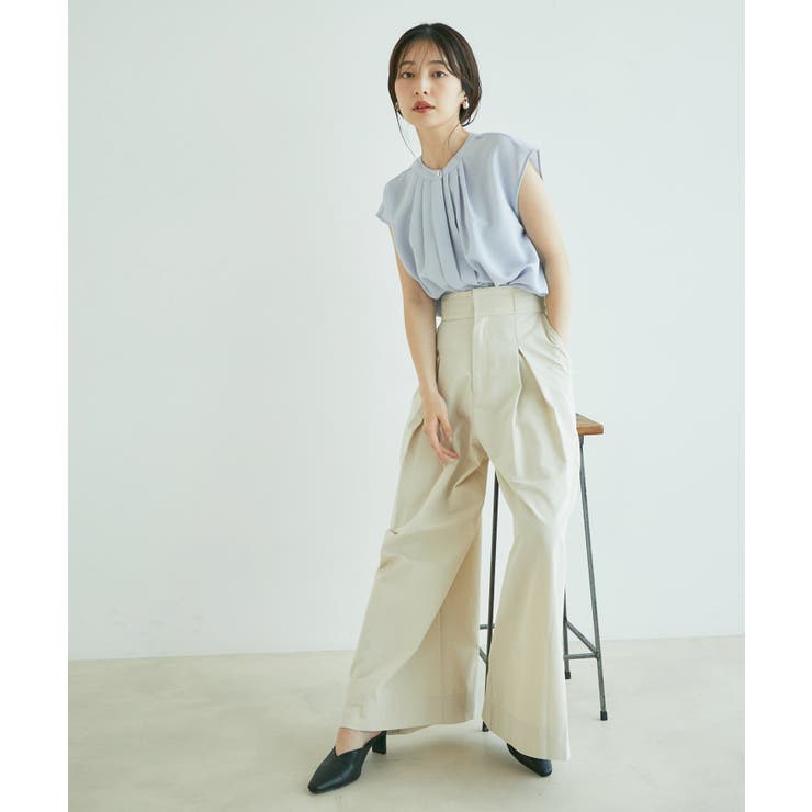 【WEB限定】【EASY CARE】フロントタックフレンチスリーブブラウス【su… | VIS  | 詳細画像8 