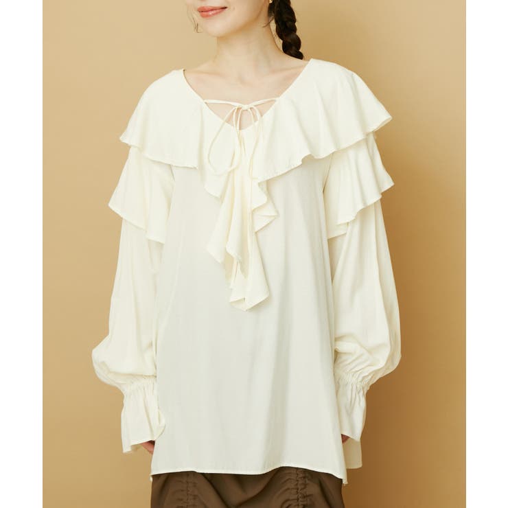 洗える】ラッフルフリルチュニックブラウス[品番：VISW0039385]｜VIS