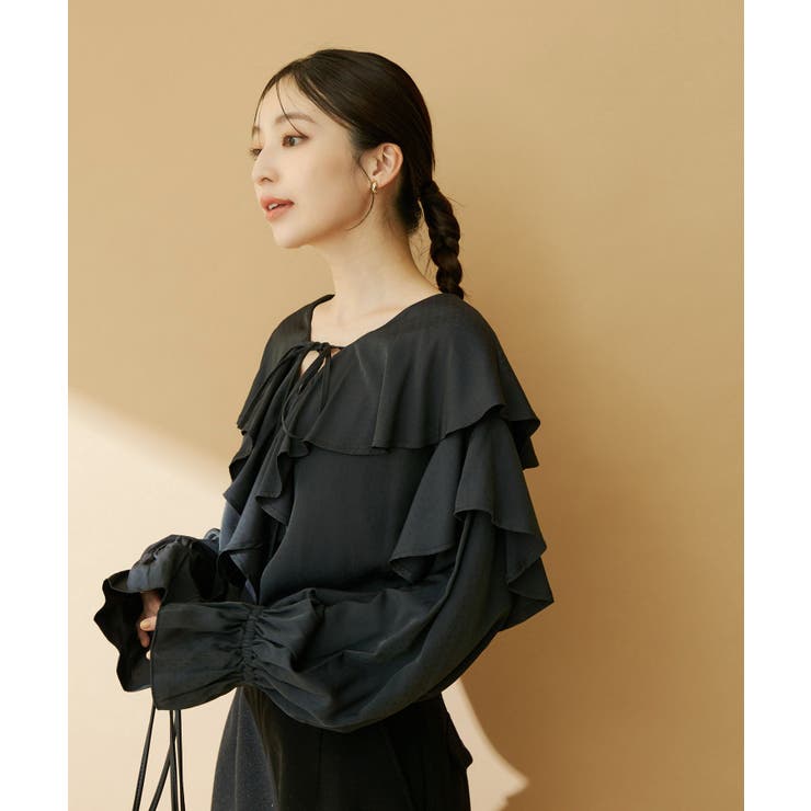 shopK ラッフルオーバートップス　フリル チュニック　新品未使用 洗える】ラッフルフリルチュニックブラウス[品番：VISW0039385]｜VIS