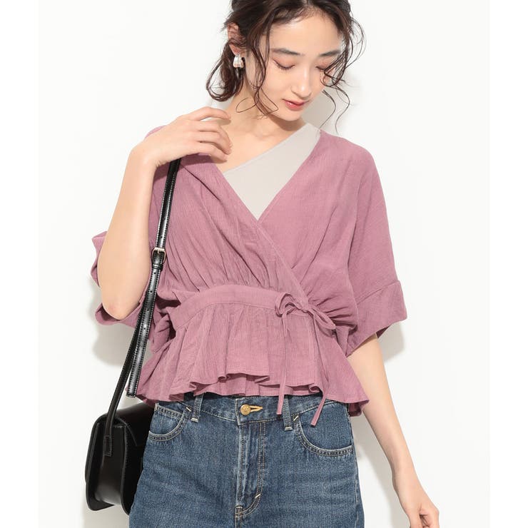 【WEB限定】無地&amp;小花柄カシュクールブラウス | VIS  | 詳細画像1 