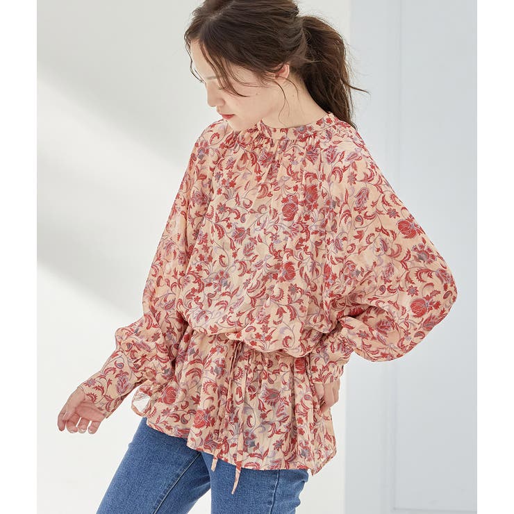 レッド(60) | 【WEB限定】アソート花柄シアーブラウス | VIS 