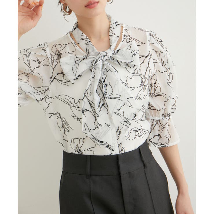 ホワイト系(11) | 【選べる素材】アソートボウタイリボンブラウス | VIS 