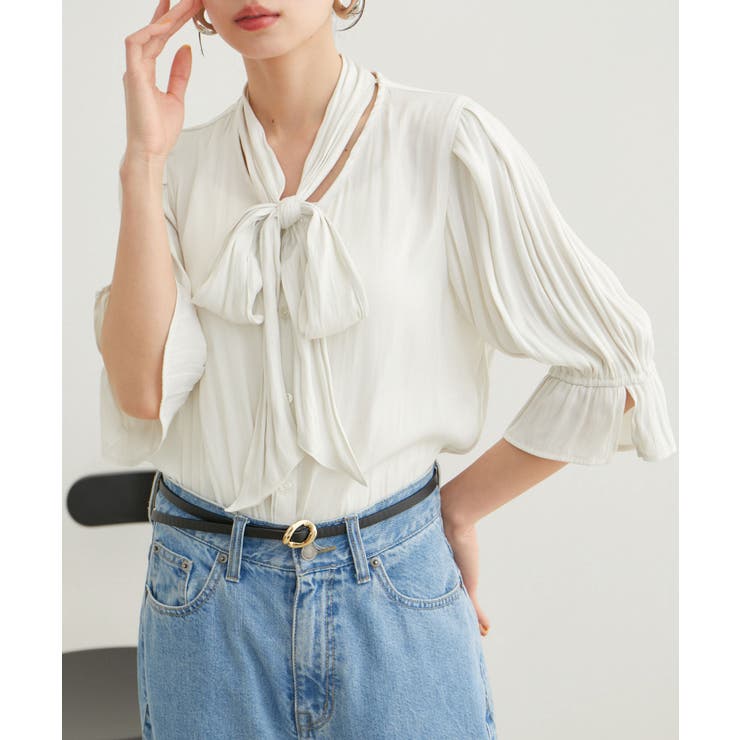 オフホワイト(15) | 【選べる素材】アソートボウタイリボンブラウス | VIS 