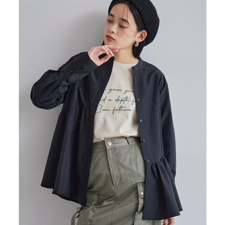 ブラック(01) | 【洗える】アシンメトリーフレアーシャツ | VIS 