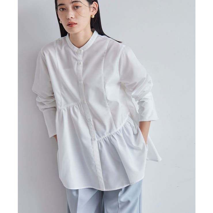 ホワイト(10) | 【洗える】アシンメトリーフレアーシャツ | VIS 