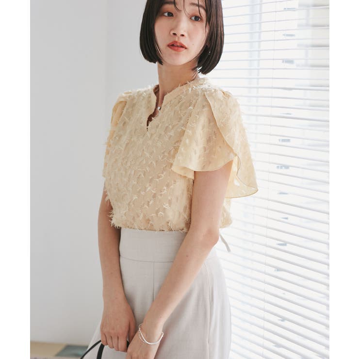 オレンジ系(73) | チューリップスリーブジャガードスキッパーブラウス | VIS 