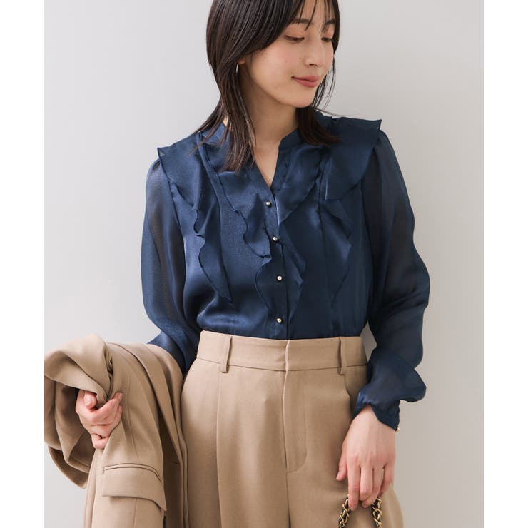ネイビー(40) | シアーラッフルブラウス/イージーケア | VIS 