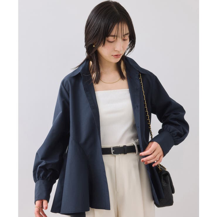 ネイビー(40) | ヘムデザインフレアシャツ/イージーケア | VIS 