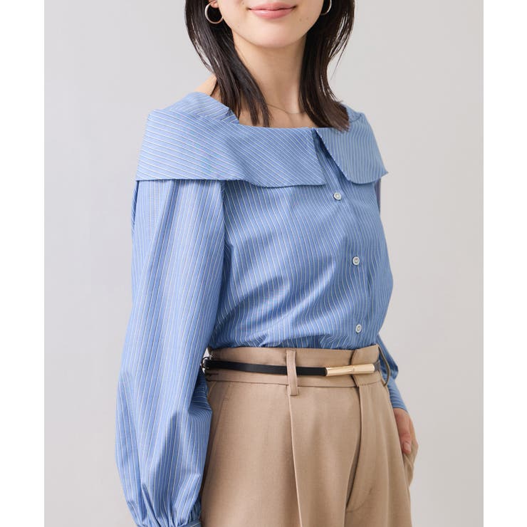 ブルー系(45) | オフショルライクロングスリーブブラウス/イージーケア | VIS 