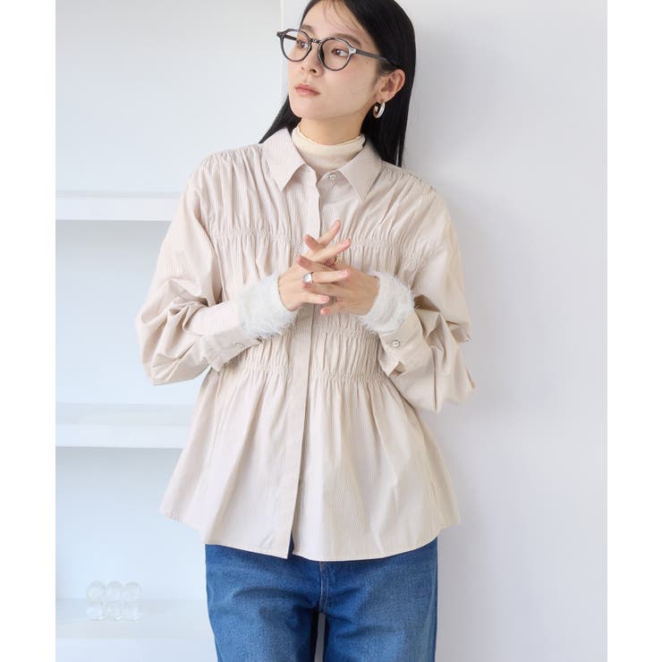 ベージュ系(28) | シャーリングデザインシャツ | VIS 