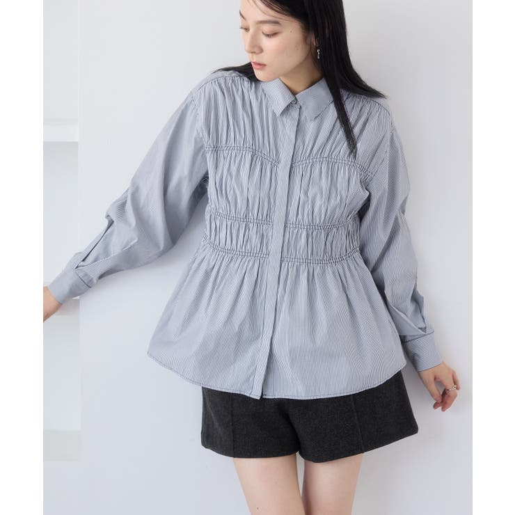 ネイビー系(41) | シャーリングデザインシャツ | VIS 