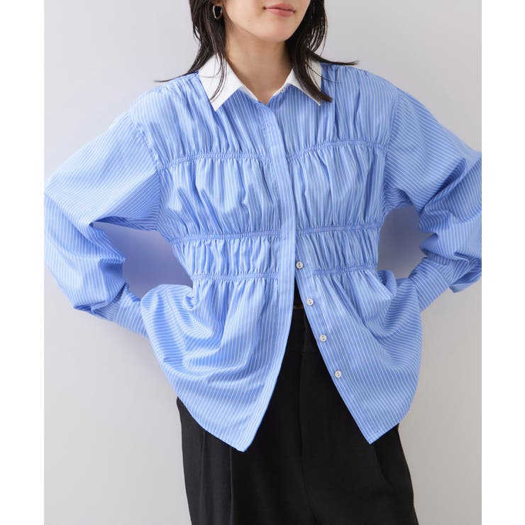 ブルー系(45) | シャーリングデザインシャツ | VIS 