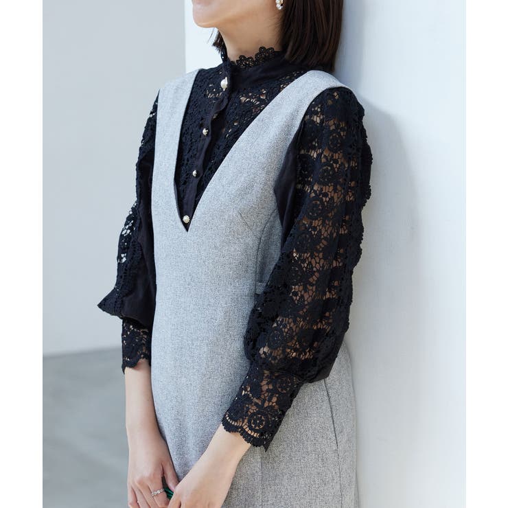 ブラック(01) | 【WEB限定】ハイネックレースブラウス | VIS 