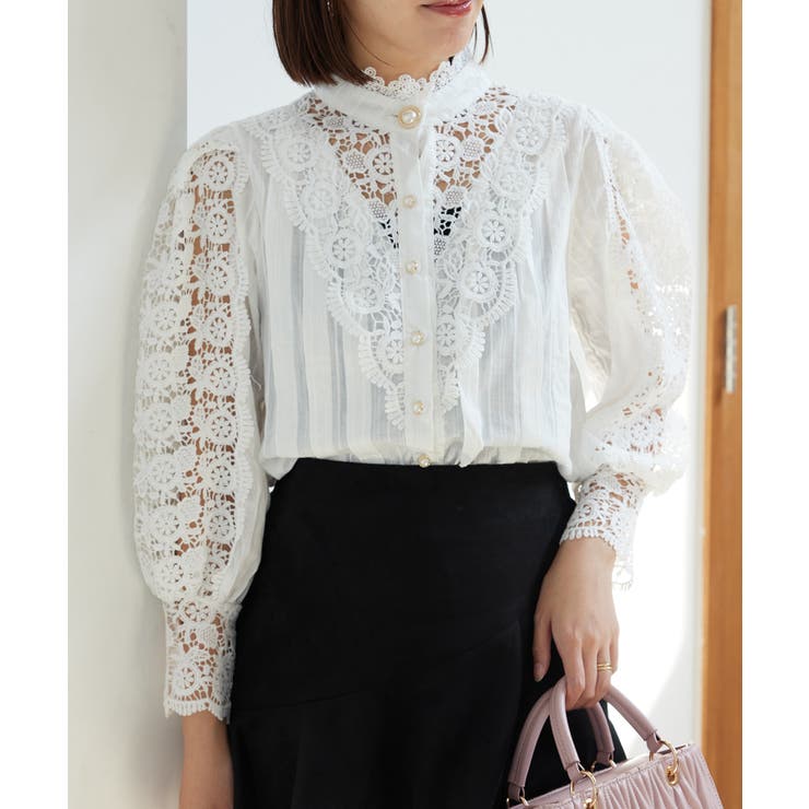 ホワイト系(11) | 【WEB限定】ハイネックレースブラウス | VIS 