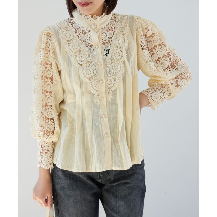 ベージュ(27) | 【WEB限定】ハイネックレースブラウス | VIS 