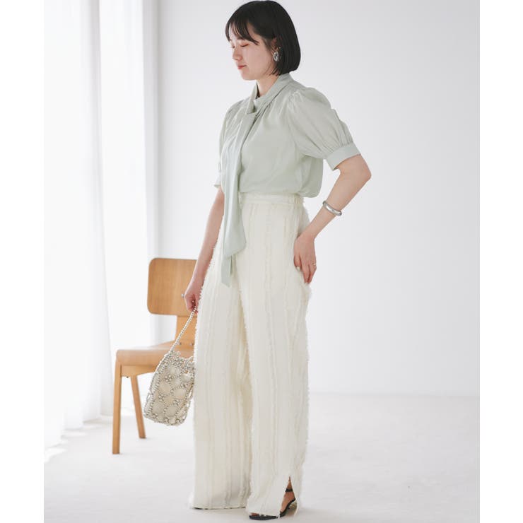 楽天市場】ボウタイ付き半袖シフォンブラウス レディース 女性