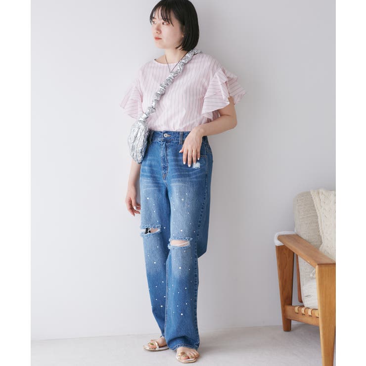 【WEB限定】袖フリルアソート柄半袖ブラウス【洗える】 | VIS  | 詳細画像3 