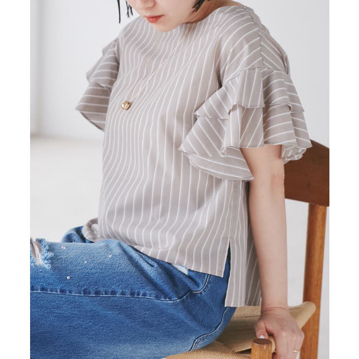 WEB限定】袖フリルアソート柄半袖ブラウス【洗える】[品番