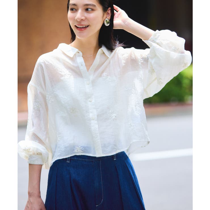 【WEB限定】花柄刺繍シャイニーシアーシャツ | VIS  | 詳細画像1 