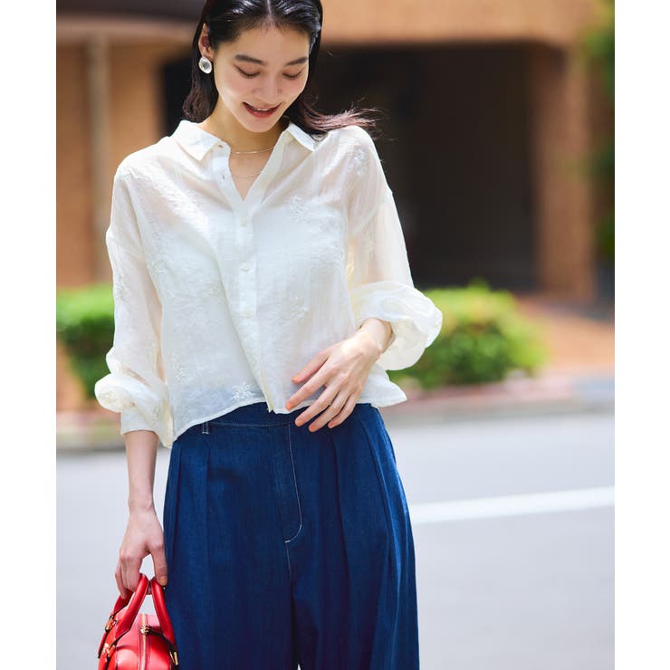 【WEB限定】花柄刺繍シャイニーシアーシャツ | VIS  | 詳細画像5 