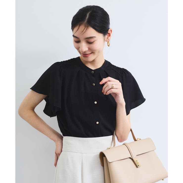 ブラック(01) | 【接触冷感】エステルローンソフトタッチギャザーブラウス/通勤対応【WEB限定】 | VIS 