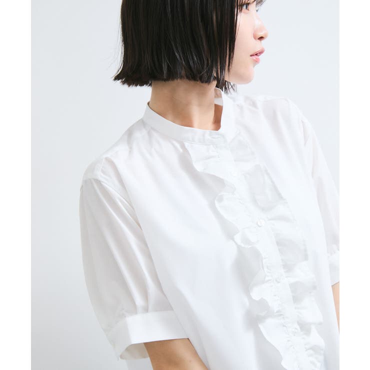 【WEB限定】フロントフリルディテール半袖ブラウス WEB限定】フロントフリルディテール半袖ブラウス[品番